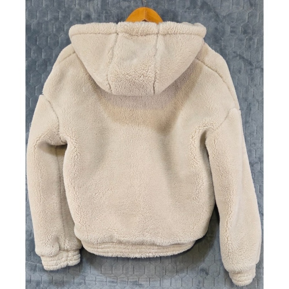 Arizona Faux Fur Full Zip Jacket, Women's Size M Off White Hooded Lined - Picture 6 of 8